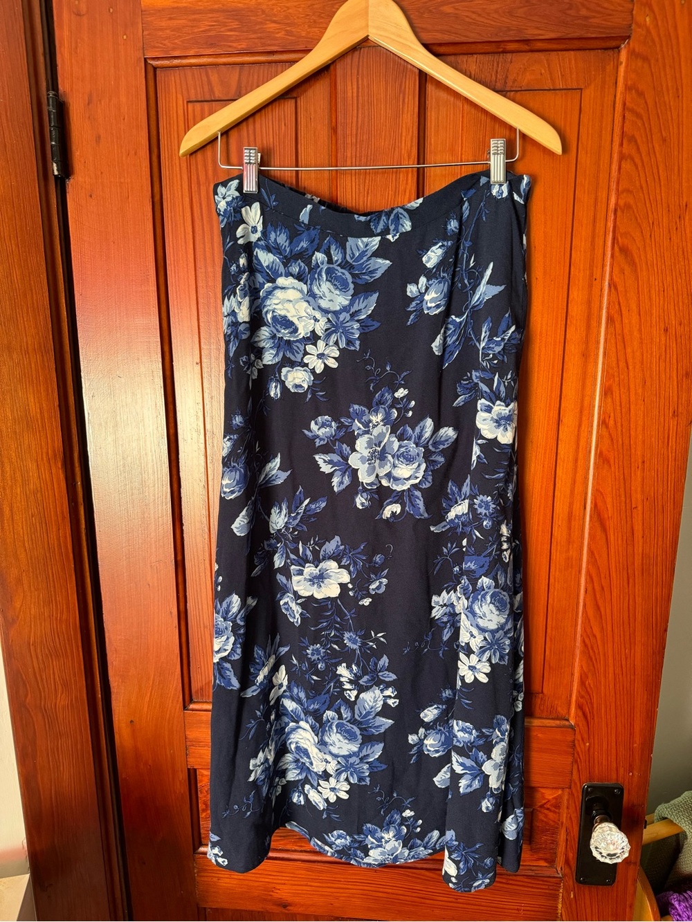 Tahari Navy Floral Midi Skirt